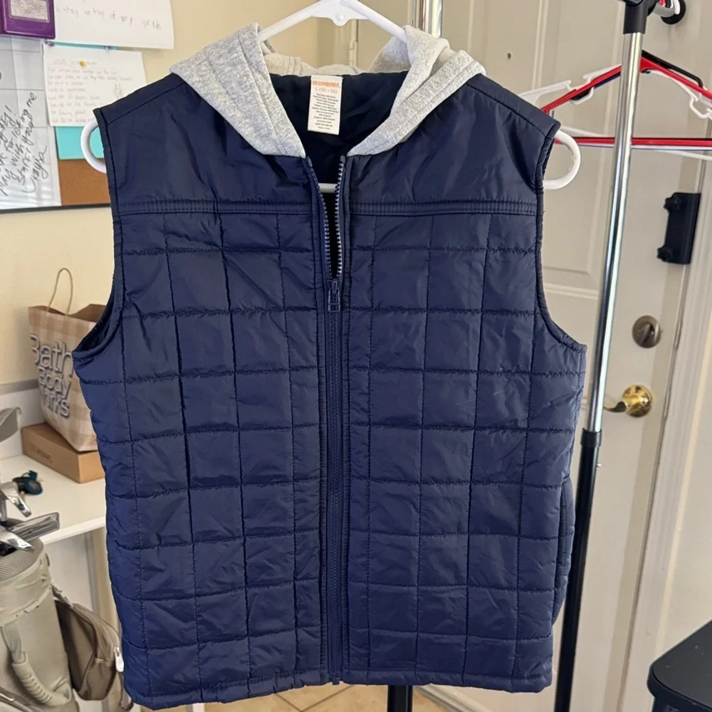 Gymboree Navy Blue Quilted Vest with Gray Hood size L (10-12)